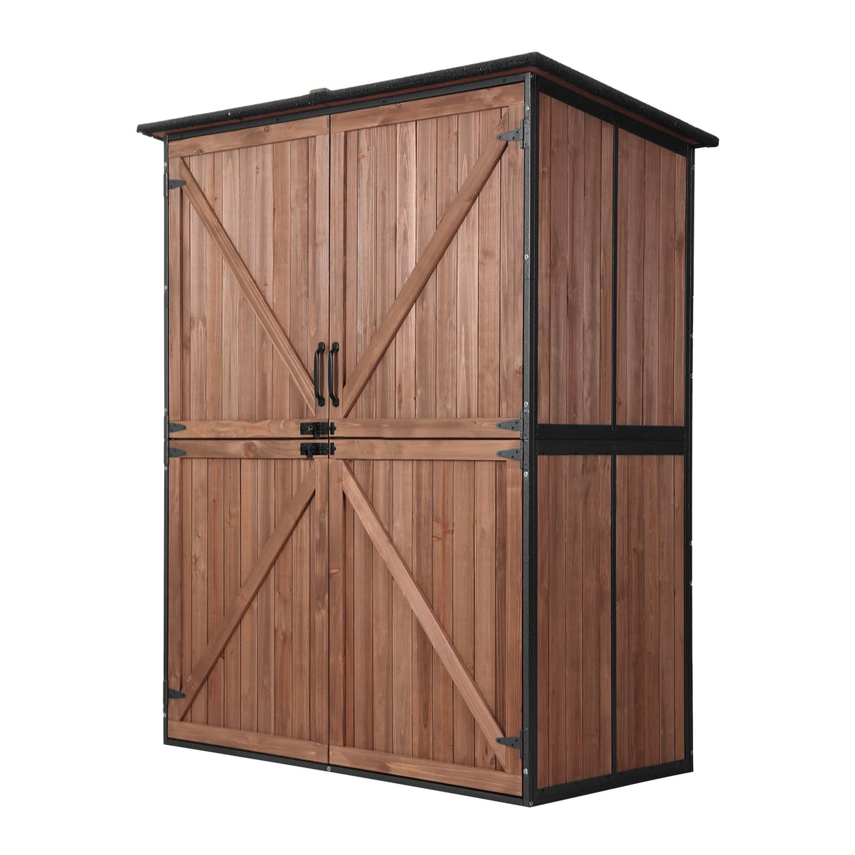 Aivituvin Outdoor Storage Shed Upgraded with Strong Metal Frame Garden Tool Shed Storage House Cabinet with Adjustable Shelfs and Wooden Floor 4.6 x 2.42FT (Dark Brown) Aivituvin