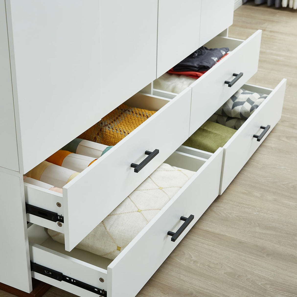 ClassyCabin 70.8" Tall White Wooden Armoire Wardrobe Closet with 2 Hanging Rods 4 Doors 4 Drawers Shelves for Bedroom Wardrobe Modern Freestanding Clothes Storage Cabinet 63" W x 18.9" D x 70.8" H ClassyCabin