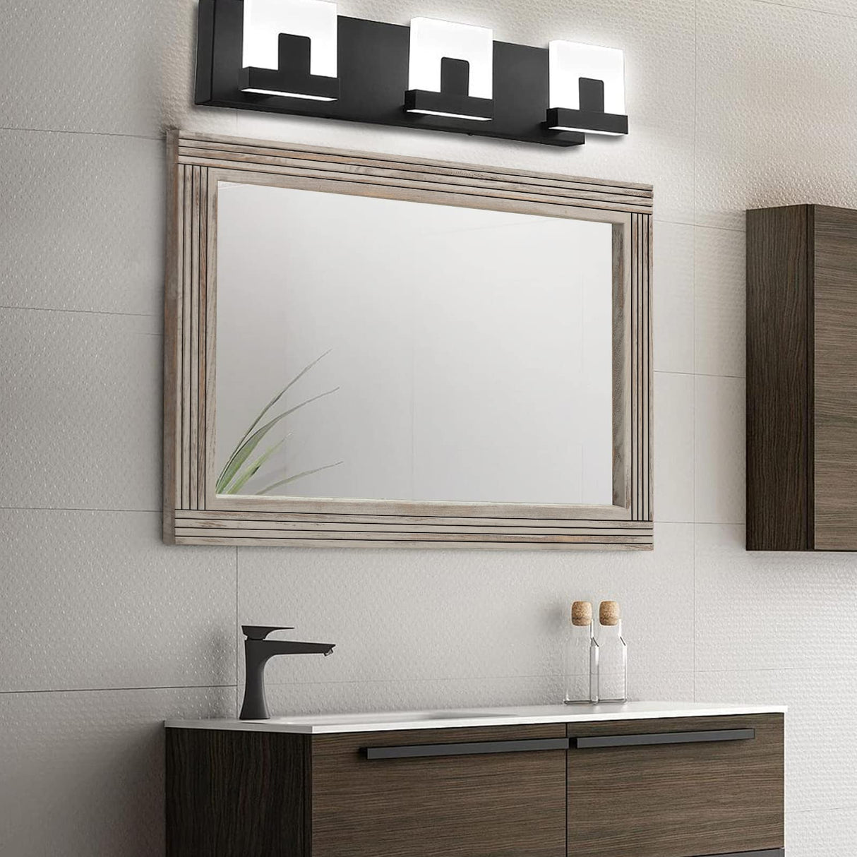 YOSHOOT Hand-Made Wooden Spliced Wall Mirror for Bathroom, Rustic Farmhouse Vanity Mirror, Décor Wall Art, Solid Wood Frame, Vertical or Horizontal Hanging YOSHOOT