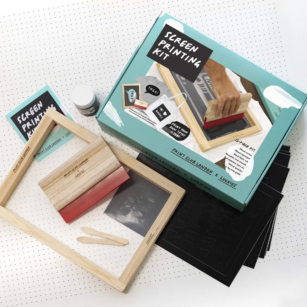 Luckies Screen Printing Kit - Craft Supplies for Adults - Screen Printing Machine - Art Supplies - Starter Kit with Guide - Make Your Own Tshirt Stencil & Print Ink - DIY T Shirt - Reusable Vinyl Luckies of London Ltd