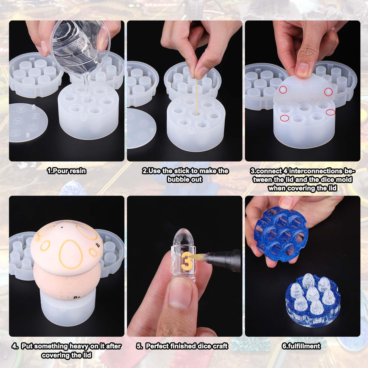 Juome Dice Resin Molds Silicone with Dice Box, DND Dice with Holder Epoxy Resin Molds, Silicone Molds for Epoxy Resin for DIY Dices and Dices Storage Case Making, Table Board Game Dice Lovers Gift Juome