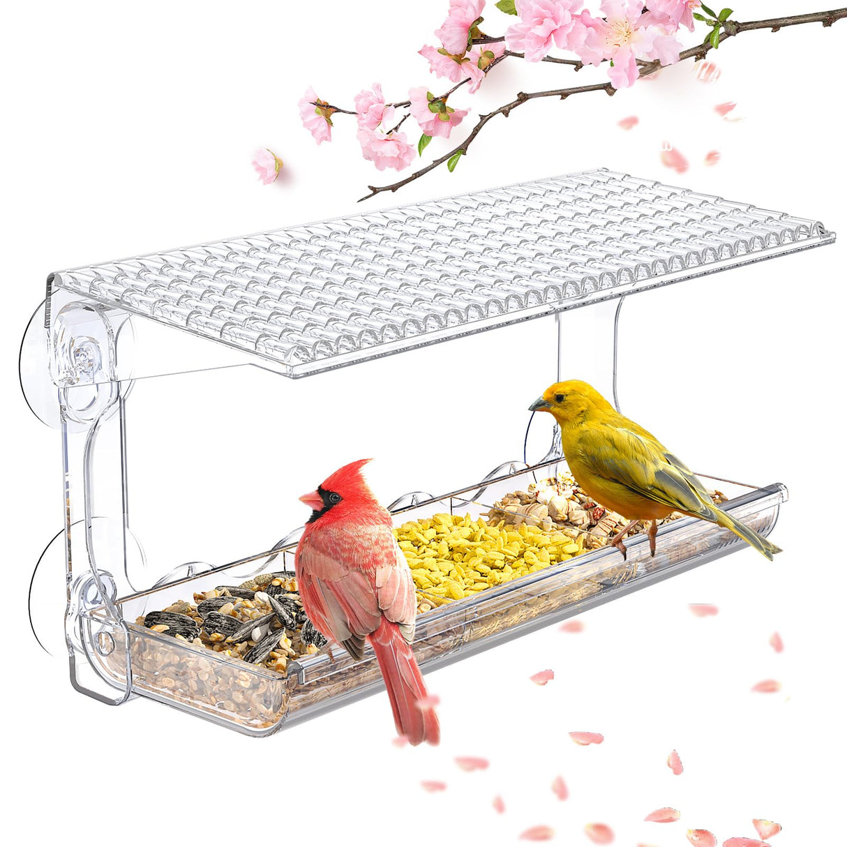 SUNALLY Window Bird Feeder for Outdoors, Clear Bird Feeders Window Mounted with Strong Suction Cups, Transparent Bird House Outside Wild Bird Watching for Garden, Yard, Elderly Kids Viewing SUNALLY