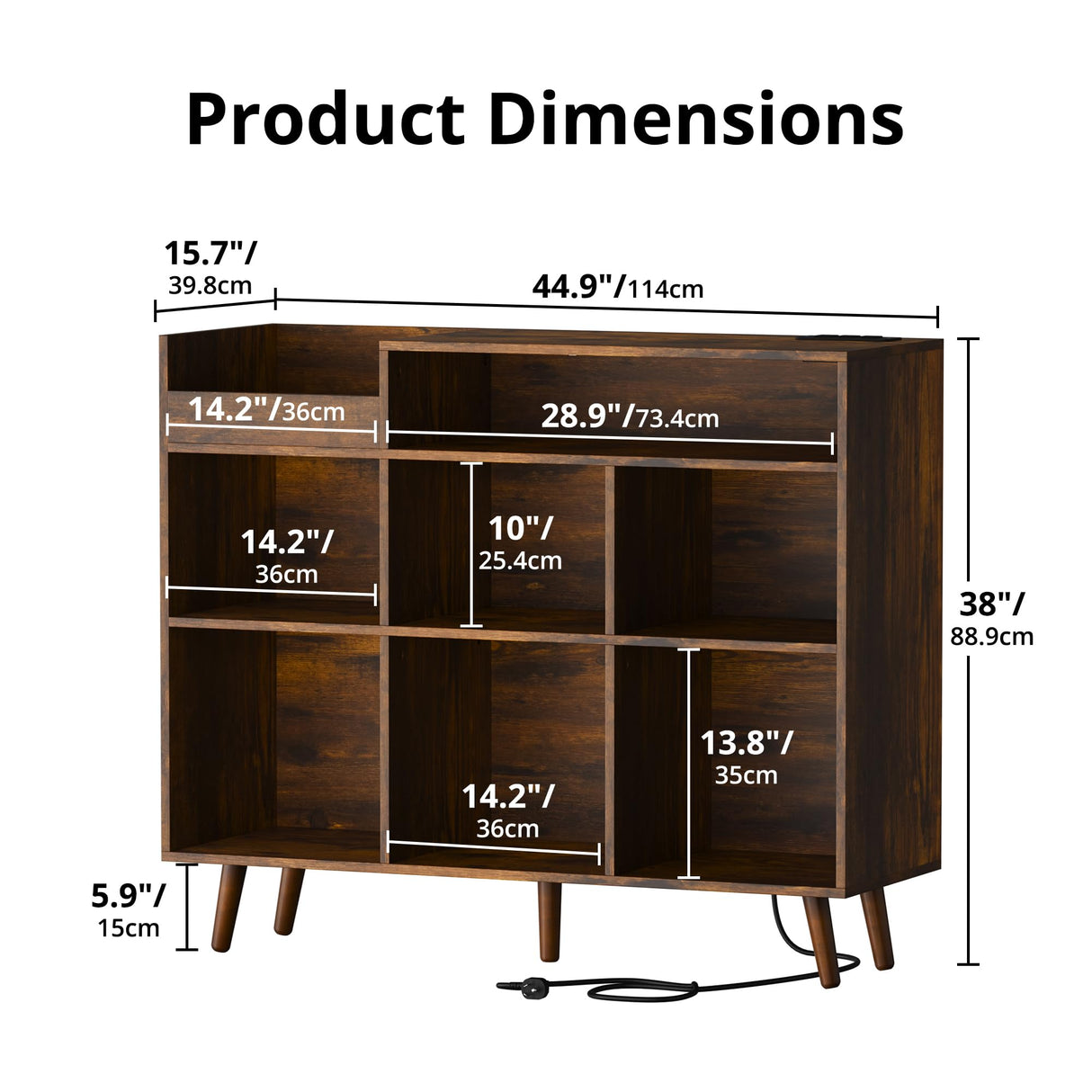 Cozy Castle Large Record Player Stand, Vinyl Storage Cabinet Mid Century Modern Turntable Stand Media Console Table Open Shelf Cube CD Album Holder Organizer for Living Room, Office, Rustic Brown Cozy Castle