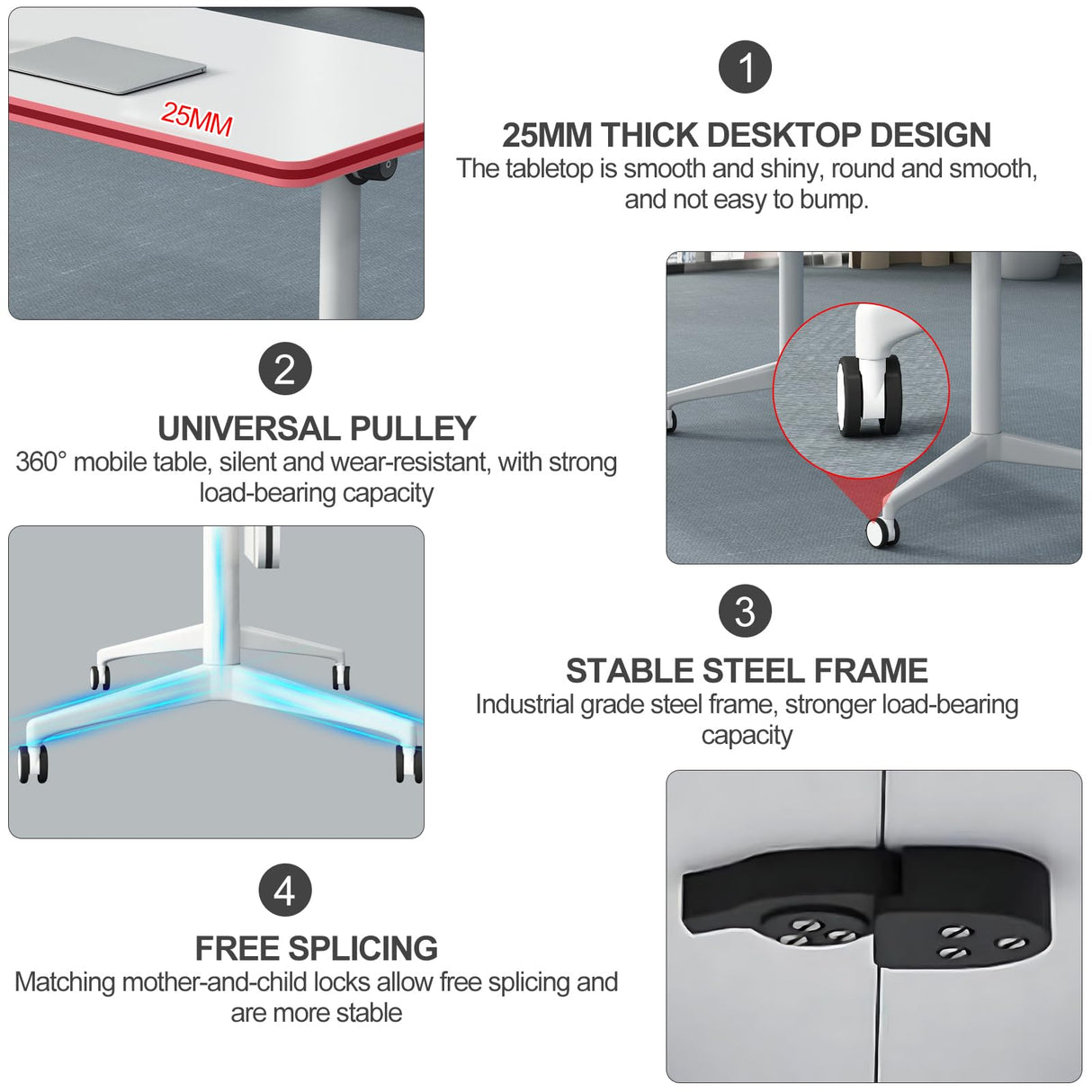 JNMDLAKO Folding Conference Table 4PCS Modern Large Mobile Meeting Table Round Conference Room Tables with Silent Wheels Seminar Table for Office Training Classroom (4PCS 47.2" * 23.6" * 29.5") JNMDLAKO