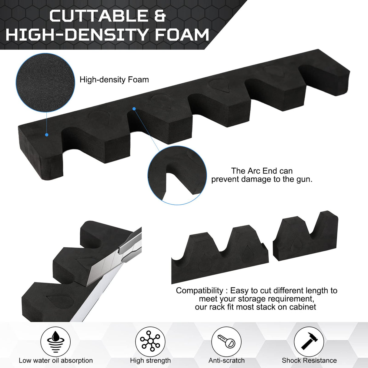 OCQOTAT Foam Gun Rack With Buttstock Base 1 Set, High Density Foam 5 Rifle Rack And Buttstock Holder With Magnetic Strip Hook For Gun Safe Accessory Storage Weapons Gun Safe Rack With Foam Padding OCQOTAT