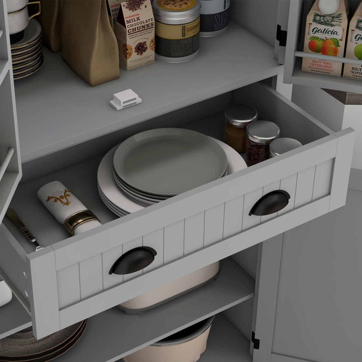 HOMCOM 71" Kitchen Pantry Cabinet with LED Motion Sensor Light, Tall Storage Cabinet with 6 Door Shelves, Drawer & Adjustable Shelves, for Living & Dining Room, Gray HOMCOM