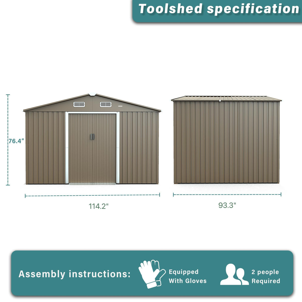 Gotland 10FT x 8FT Metal Storage Shed, Outdoor Storage Shed with Lockable Slide Doors & 2 Windows, Utility and Tool Shed with Slooping Roof for Garden, Backyard, Patio, Lawn Gotland