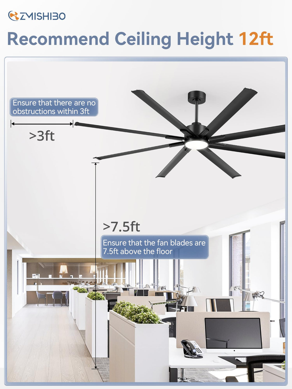 ZMISHIBO 36 Inch Ceiling Fan Downrod with Coupler, 1" Diameter and 36" Height Ceiling Fan Extension Rod with Wires, Downrods Extension for Most of Ceiling Fans, Black, Not Threaded ZMISHIBO