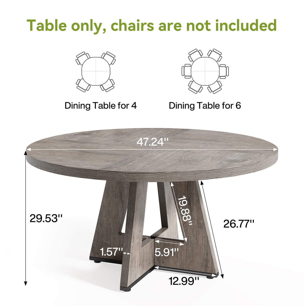 LITTLE TREE Round Dining Table for 4-6 People, 47 Inches Dining Room Table with Wooden Pedestal Base, Grey Dinner Table, Circle Kitchen Table for Dining Room, Kitchen, Living Room(Table Only) LITTLE TREE