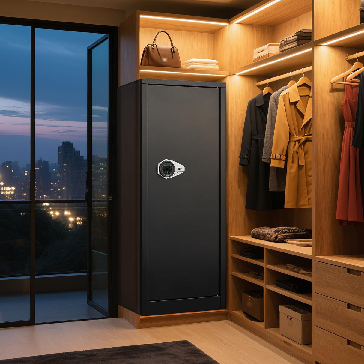 HEANVO 10-12 Gun Safe for Rifles and Pistols, Rifle Safes for Home, Digital Locking Gun Cabinet, Shotgun Safe with Dual Alarm System, Large Rifle Cabinet with Removable Shelf HEANVO