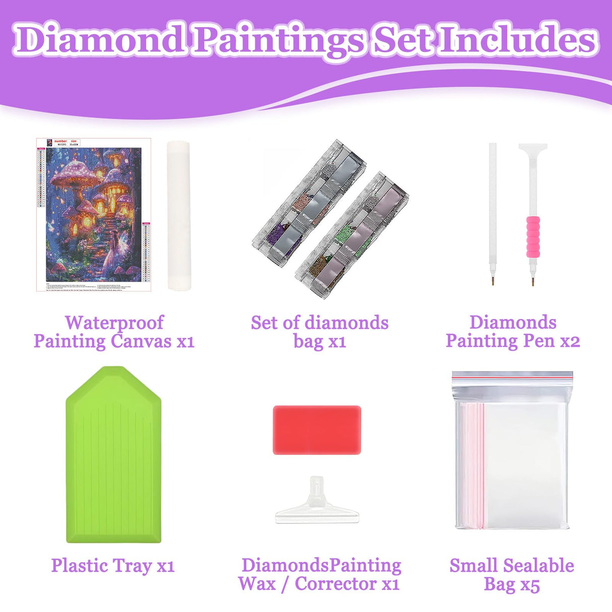 MAXBYE Diamond Paintings of Mushroom House, Diamond Art Kits for Adults, 5D Fantasy Art Landscapes Diamond Art Kits, Diamond Paintings for Home Décor Items, Extra 30% Diamonds, 12x16in MAXBYE