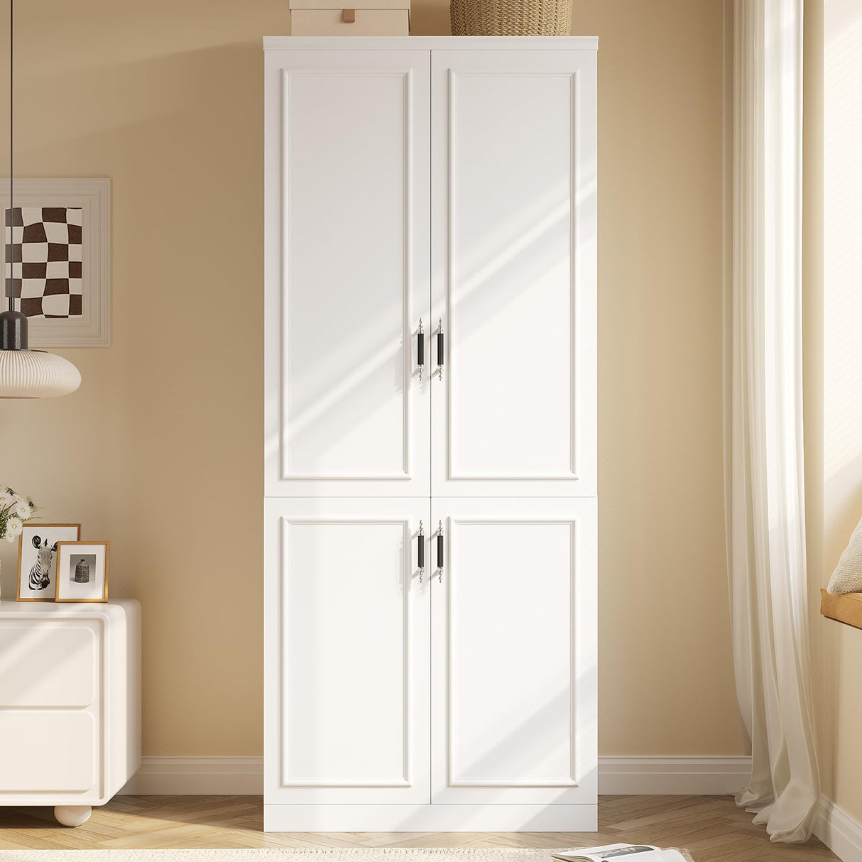 MEISSALIVVE Armoire Wardrobe Closet with 4 Door, 74.8" Large Wardrobe Cabinet with Hanging Rod, Freestanding Modern Bedroom Armoire Storage Cabinet, White MEISSALIVVE