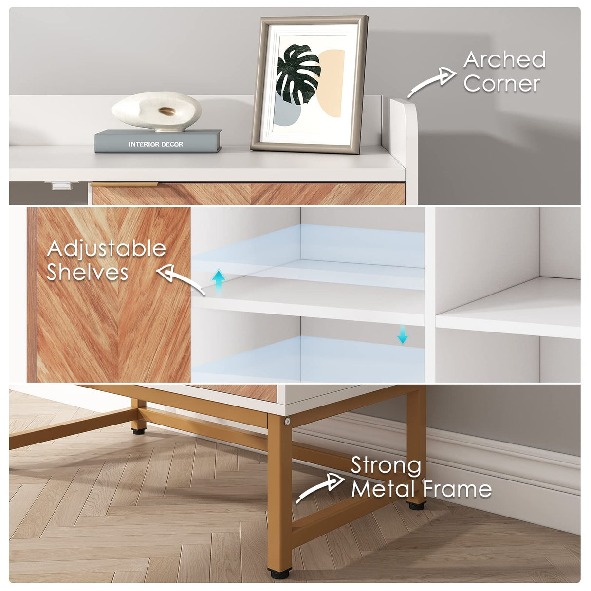 Saudism 29 Gallon Fish Tank Stand, Small Aquarium Stand 20 Gallon with Doors & Adjustable Shelves, Boho Sideboard Coffee Bar Cart, Kitchen Cupboard Console Table, 30.5" LĂ15.7" WĂ35" H, White/Gold Saudism