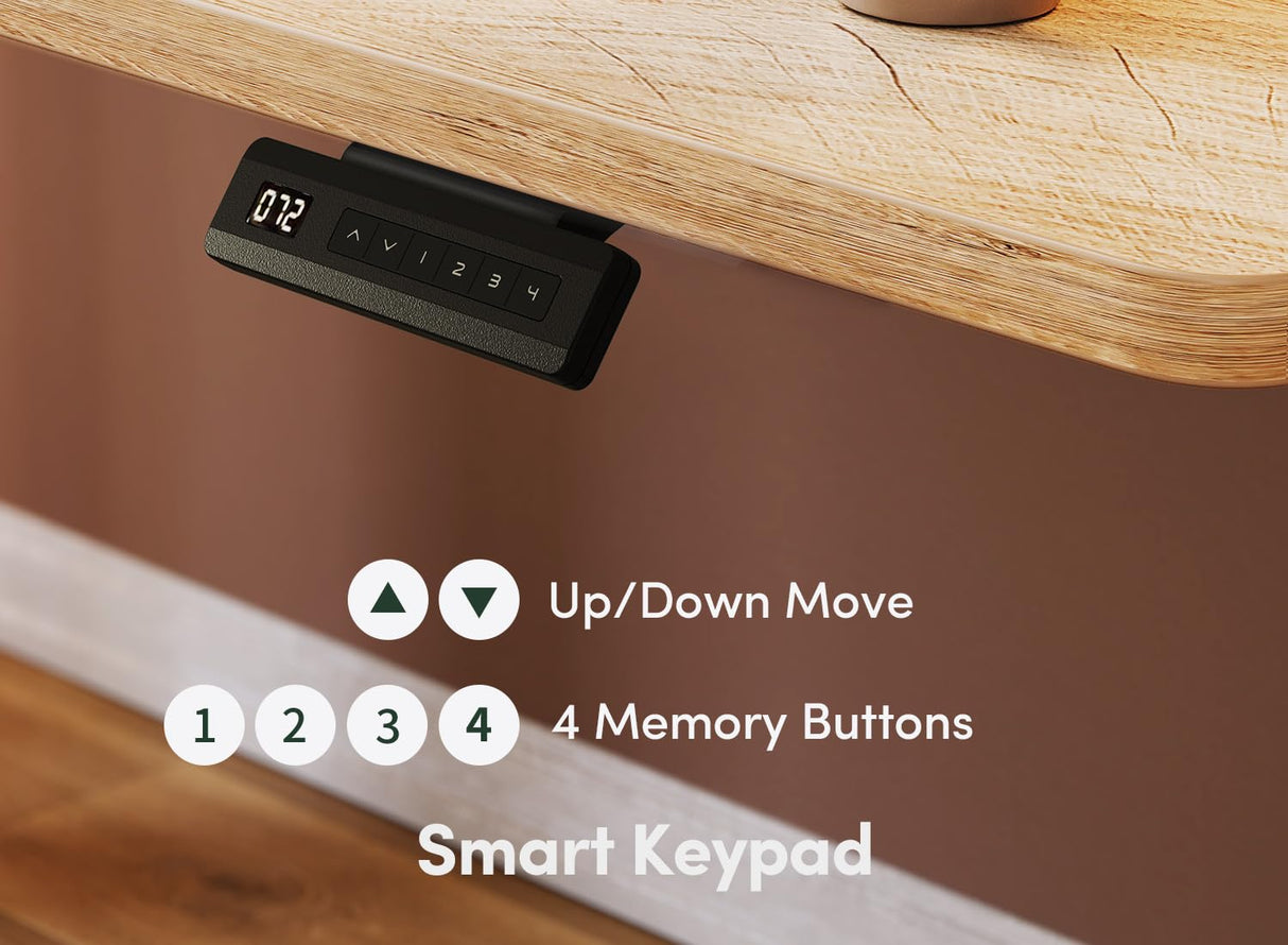 FEZIBO 55 x 24 Inchs Electric Standing Desk, Height Adjustable, Sit Stand Up, Computer Office Desk with Splice Board, White Frame/Maple Top FEZIBO