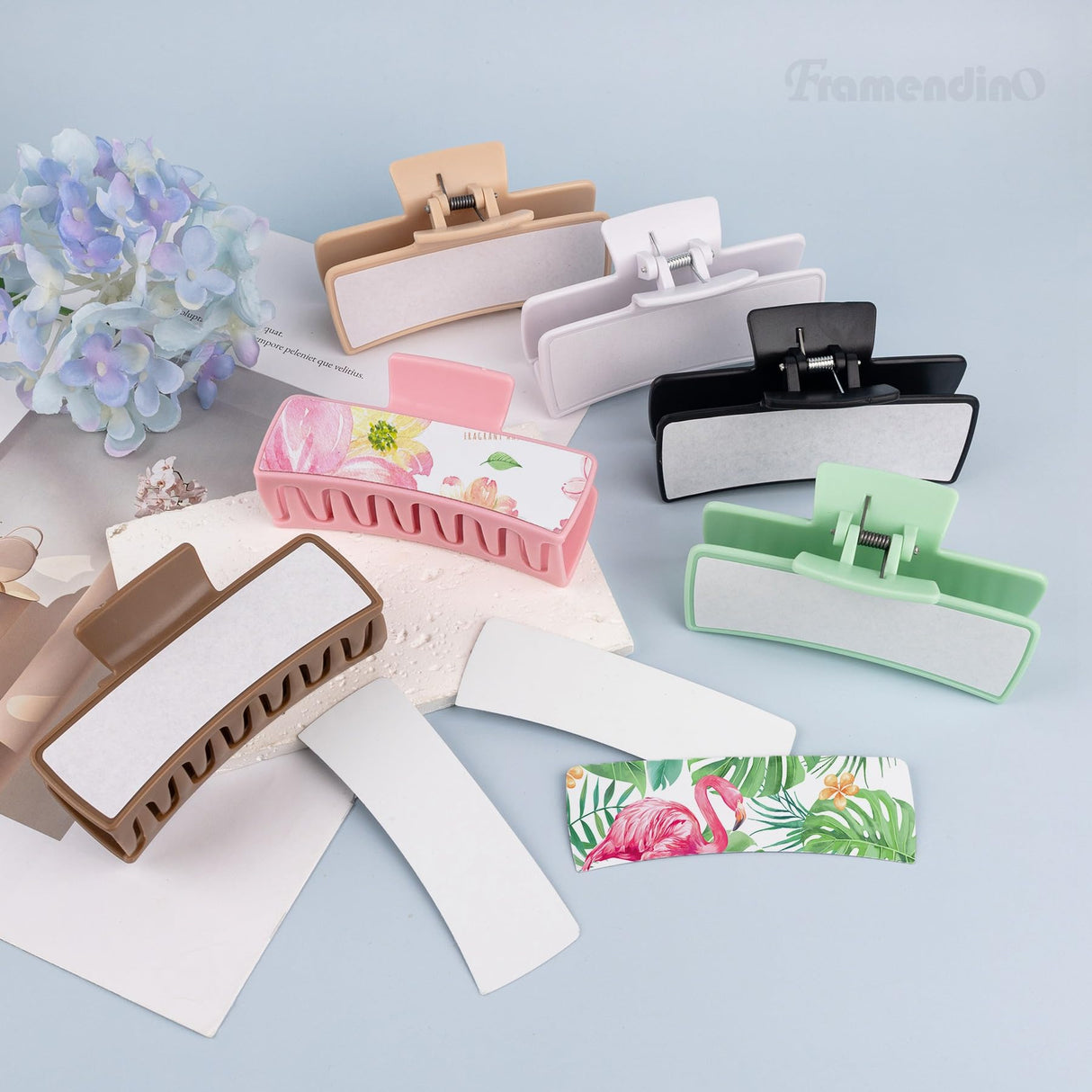 Framendino, 6 Pack Sublimation Hair Claw Clip Blanks Non Slip Hair Clips for DIY Hair Clips Rectangle 6 Colors Framendino