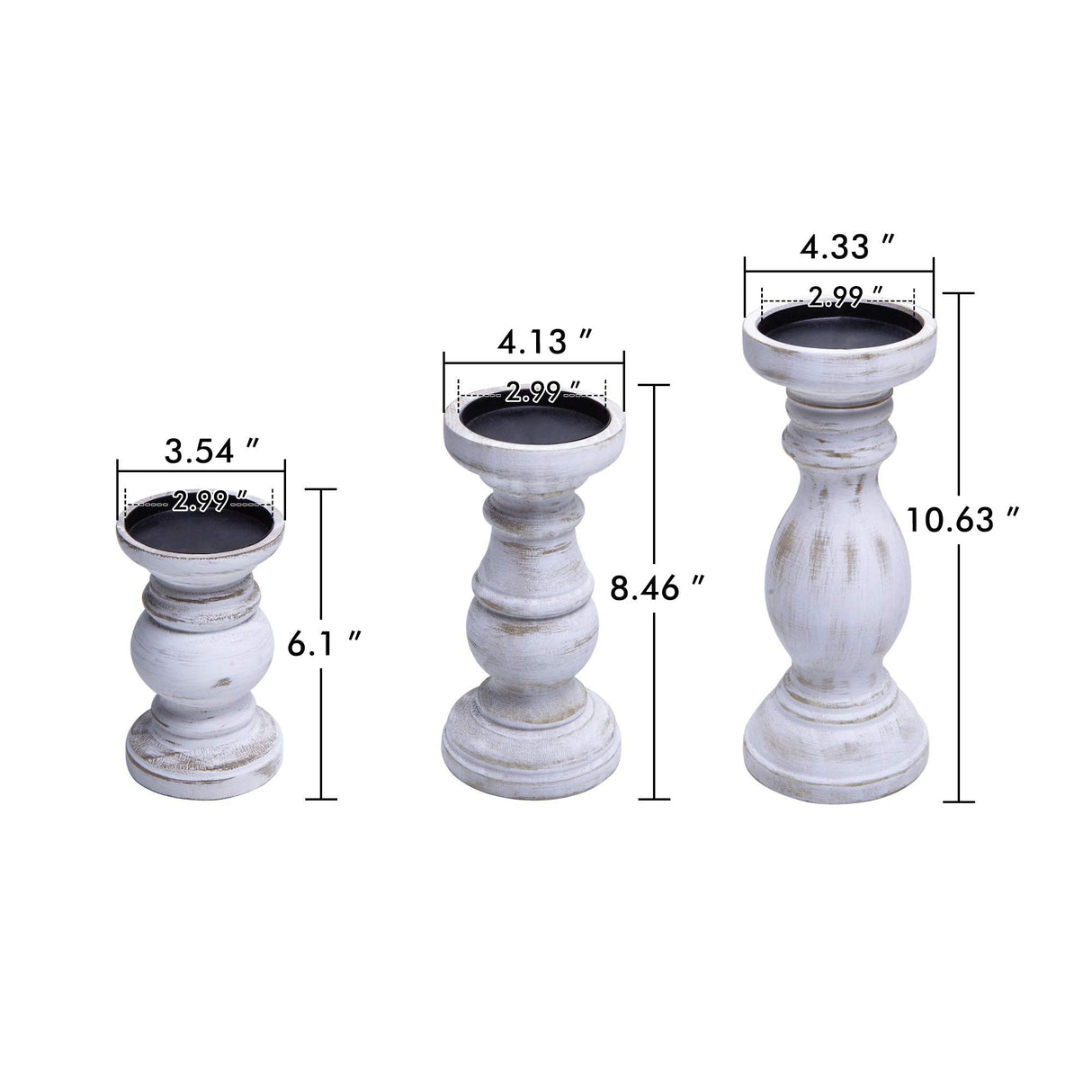 NIKKY HOME Pillar Candle Holder Set of 3 - Farmhouse Wood Candle Stand, Mantle Decor Centerpieces for Fireplace, Living or Dining Room Table, Distressed White NIKKY HOME