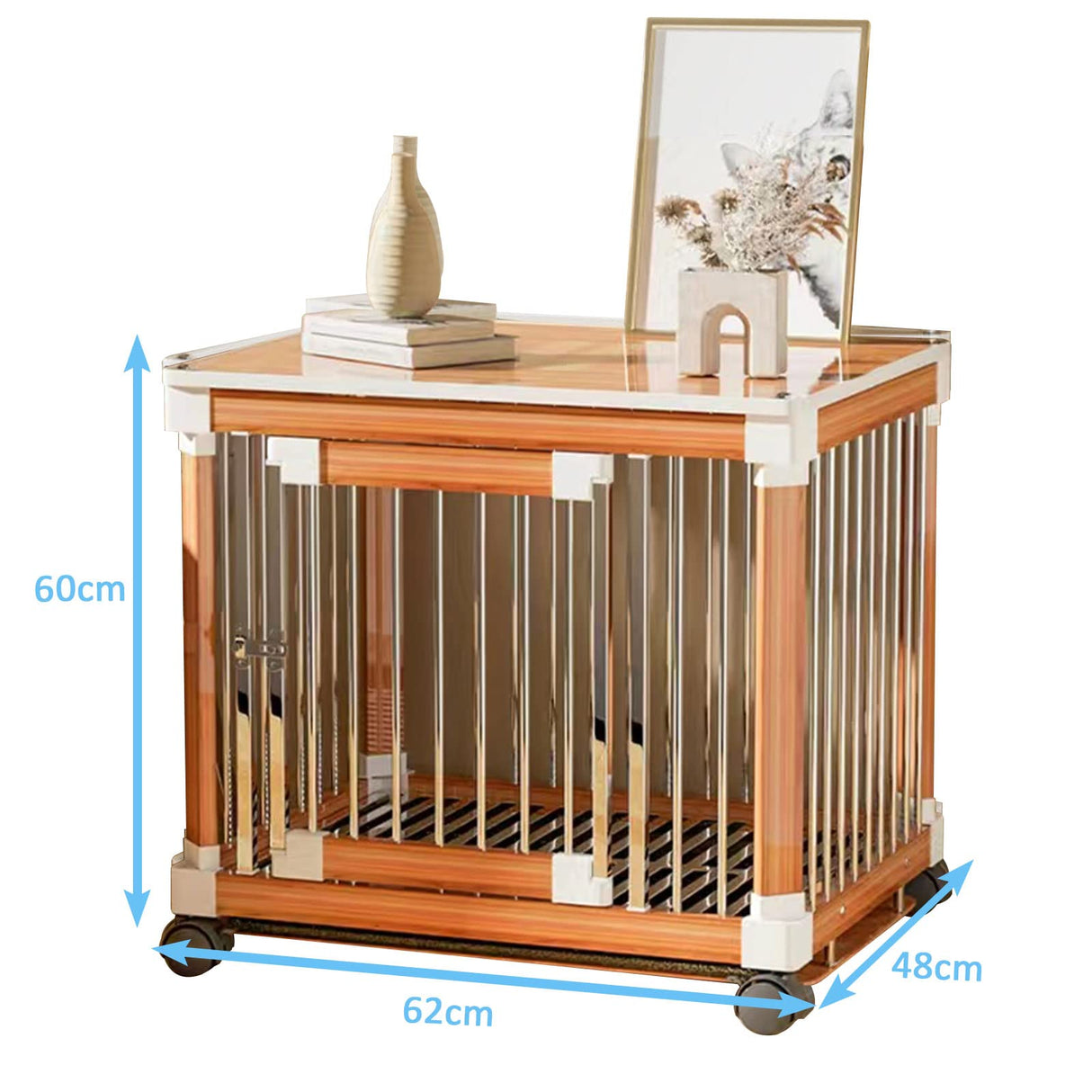 pet Crate Furniture for Small Dogs- Furniture Dog Crate Wooden Dog Crate Dog Crate Terminal Table - Coffee Table Dog Crate with Tray, Universal Wheels (M(24''L x 18''W x 23''H),Brown) Generic