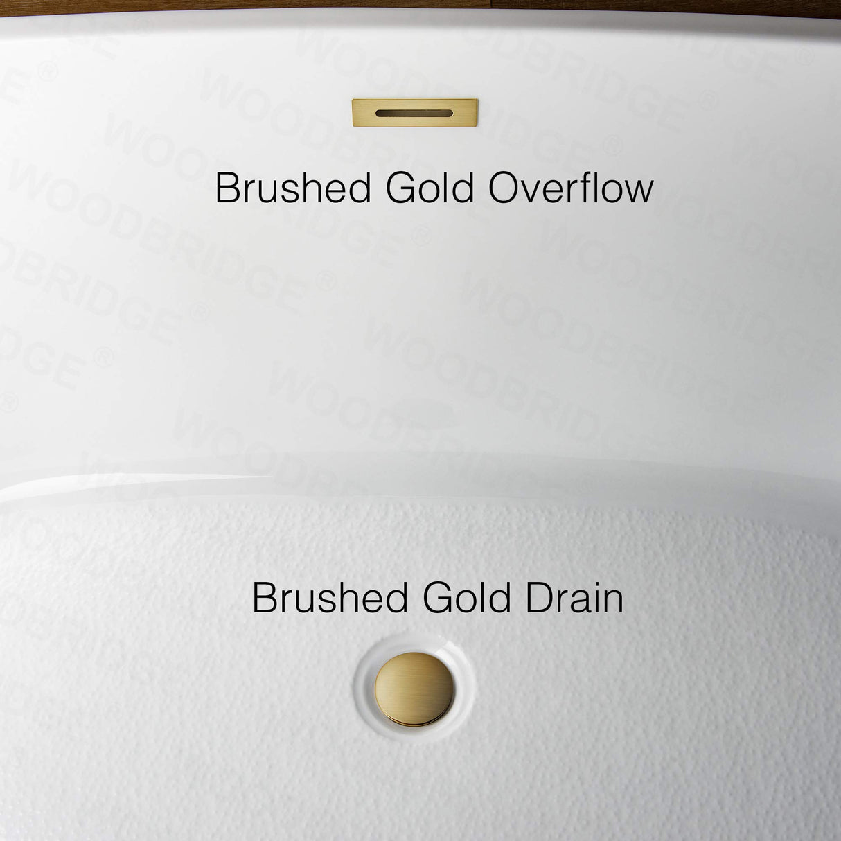 WOODBRIDGE 59" Acrylic Freestanding Bathtub Contemporary Soaking White Tub with Brushed Gold Overflow and Drain,BTA1516-BG-Drain-&O WOODBRIDGE