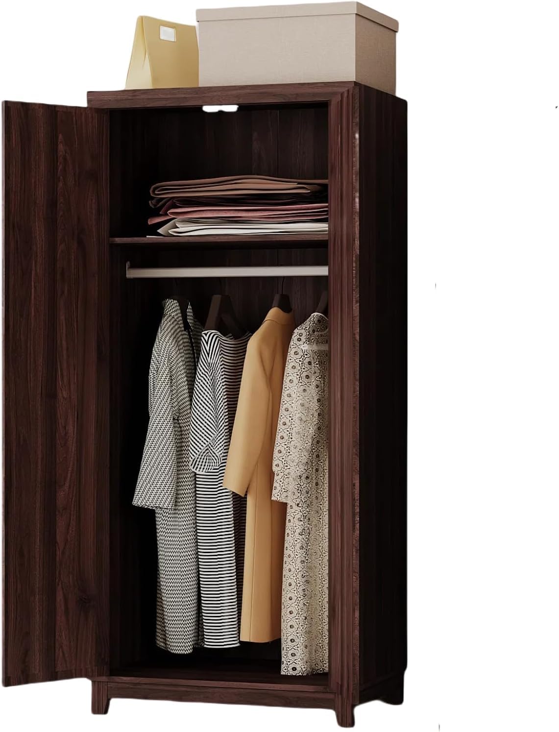 HYDUZ 70" Tall Bedroom Armoire with Hanging Rod for Hanging Clothes, Farmhouse Wooden Wardrobe Closet with Door, Tall Freestanding Clothing Storage Cabinet with Shelf, Espresso HYDUZ