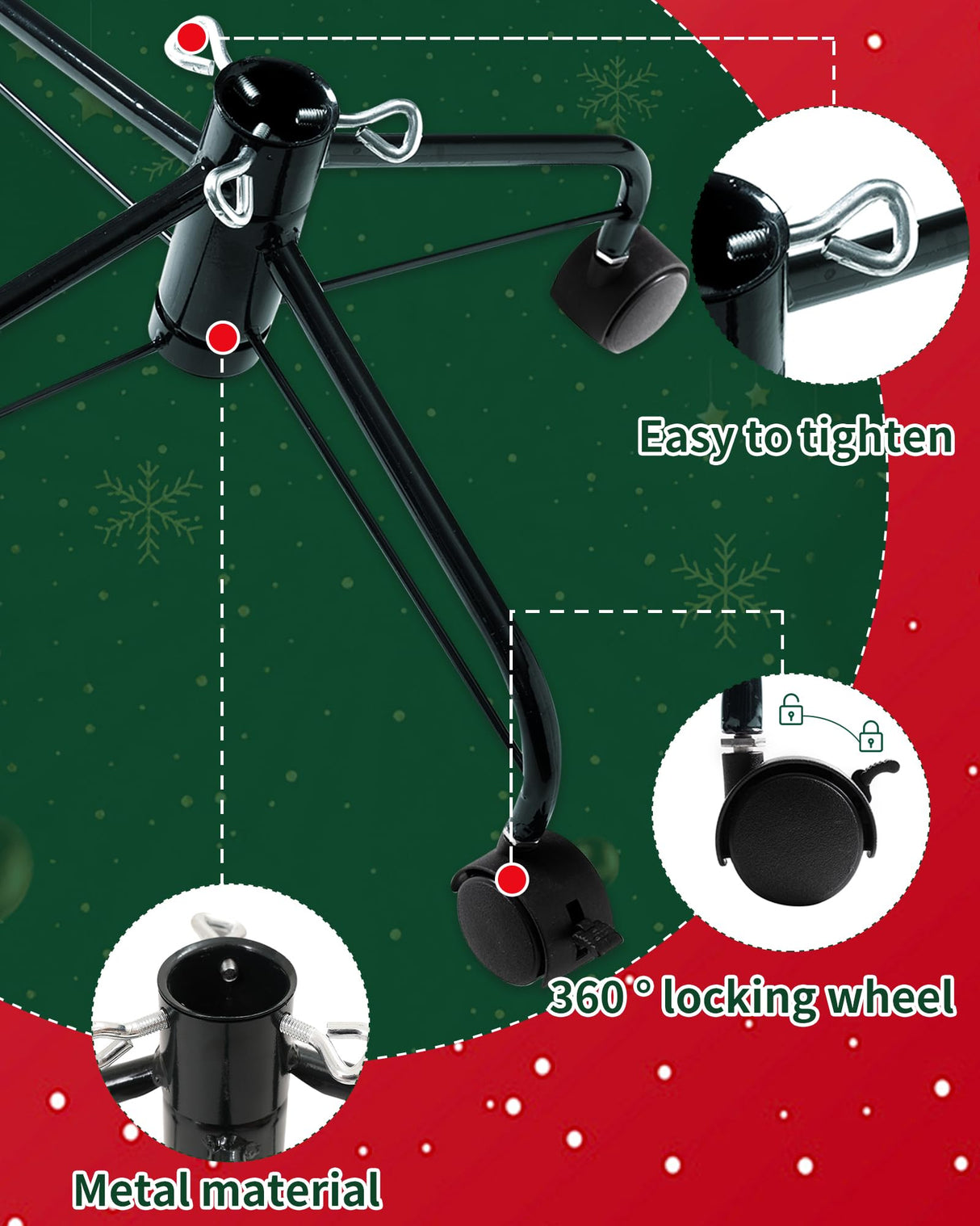 Christmas Tree Stands for Artificial Trees, Artificial Christmas Tree Stand with Wheels,Rolling Christmas Tree Base for 3 Ft to 6 Ft Artificial Christmas Trees, fits 0.5-1.25 Inch Tree Pole, Green BakCover