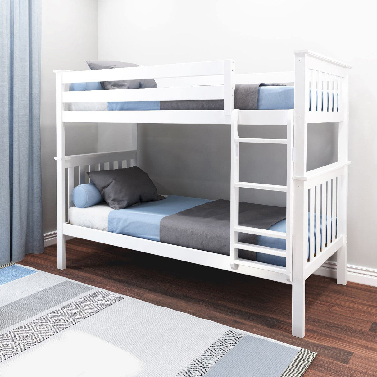 Max & Lily Bunk Bed Twin over Twin, Solid Wood Bunk Bed Frame with Ladder for Kids, 14" Safety Guardrails, Easy Assembly, No Box Spring Needed, White Max & Lily