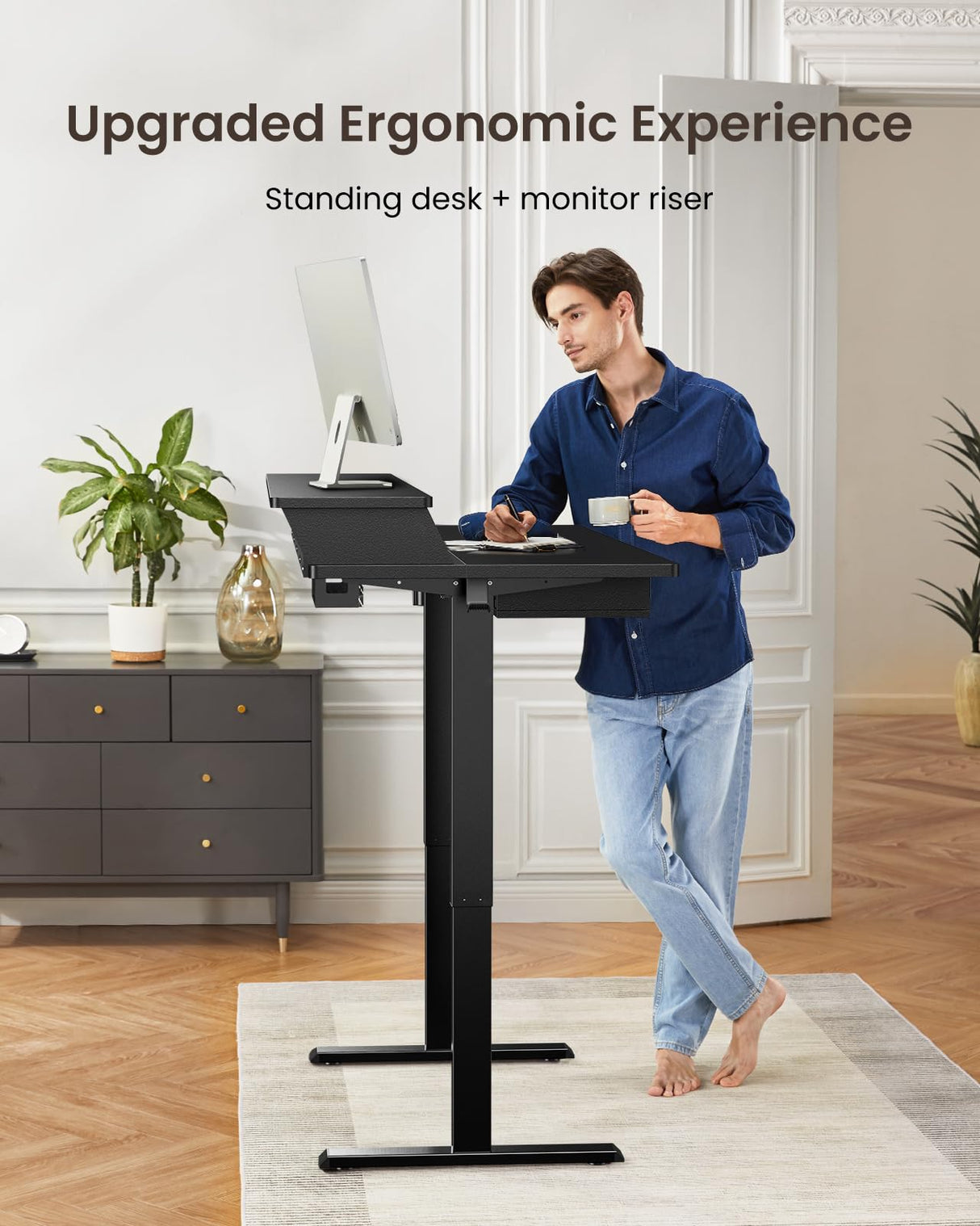 ErGear Electric Standing Desk with Drawers, 48" x 30" Height Adjustable Desk with Storage, 4 Memory Preset Computer Home Office Desk with Cable Management Tray, Black ErGear