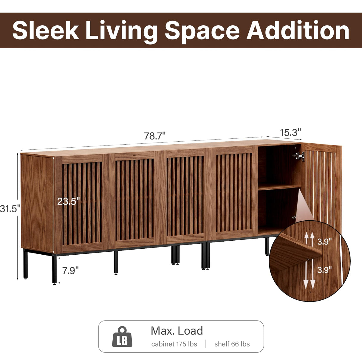Qufusaty Farmhouse TV Stand for TVs up to 85 inch, 2 in 1 Entertainment Center TV Console with Storage Cabinets and Metal Base,Media Console for Living Room,Brown Qufusaty
