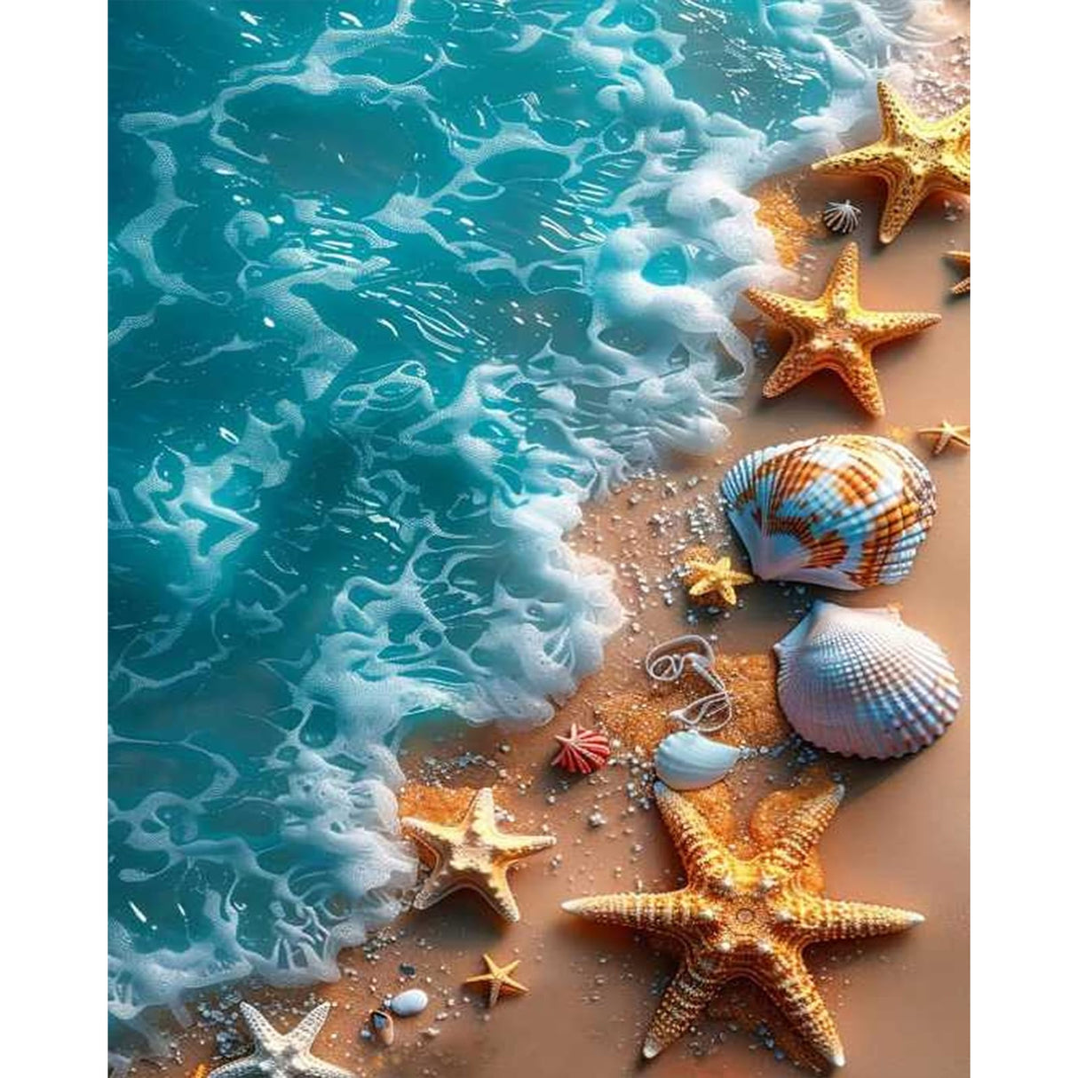 xackcme Beach Paint by Numbers for Adults - Starfish Paint by Number on Canvas Without Frame, DIY Seashell Oil Painting for Gift Home Wall Decor (16x20 inch) xackcme