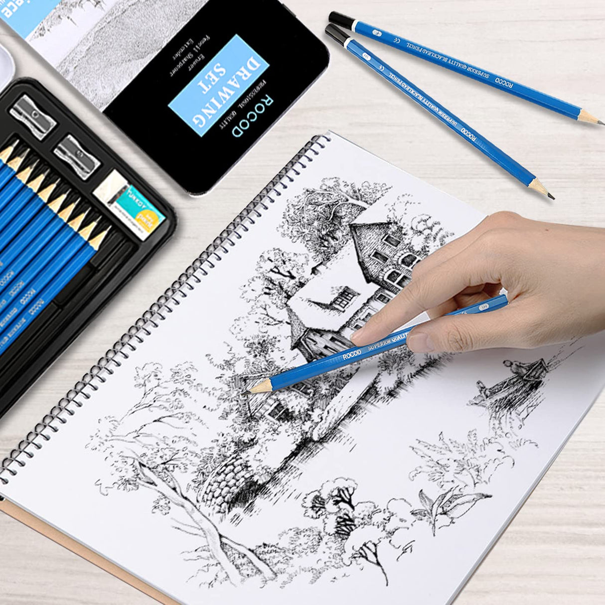 ROCOD Profession Sketch Pencils 6B to 4H for Kids and Adults Drawing, Art Graphite Pencil for Artists Beginner Sketching ROCOD