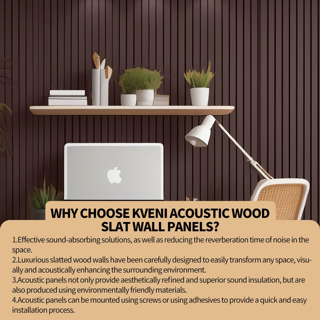 KVENI Acoustic Wood Slat Wall Panels - Modern Wood Panels for Wall, 3D Fluted Sound Absorbing Panel with Wood Finish, Noise Cancelling & Absorbing Wooden Panels, 94.49” x 13” Each, 0.82” Depth (2Pcs) KVENI