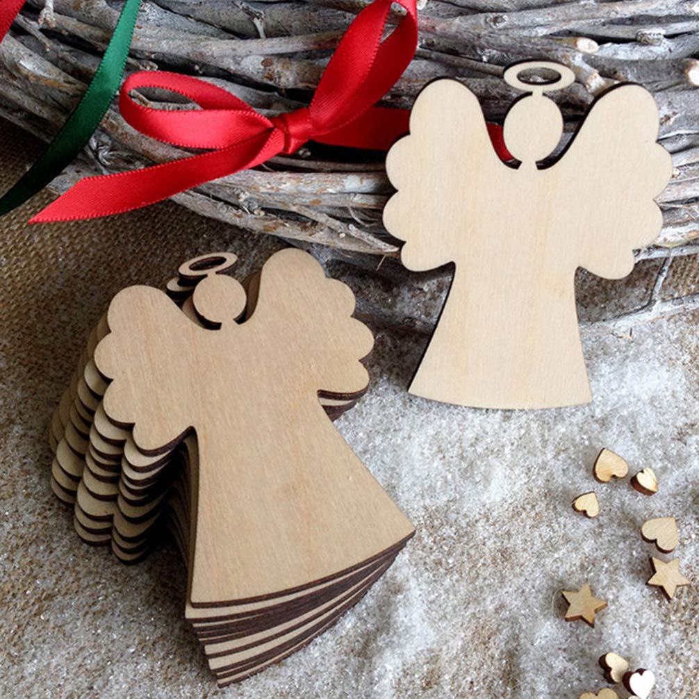 Amosfun 20Pcs Wooden Angel Shaped Pendants DIY Christmas Hanging Ornaments for Xmas Tree Amosfun