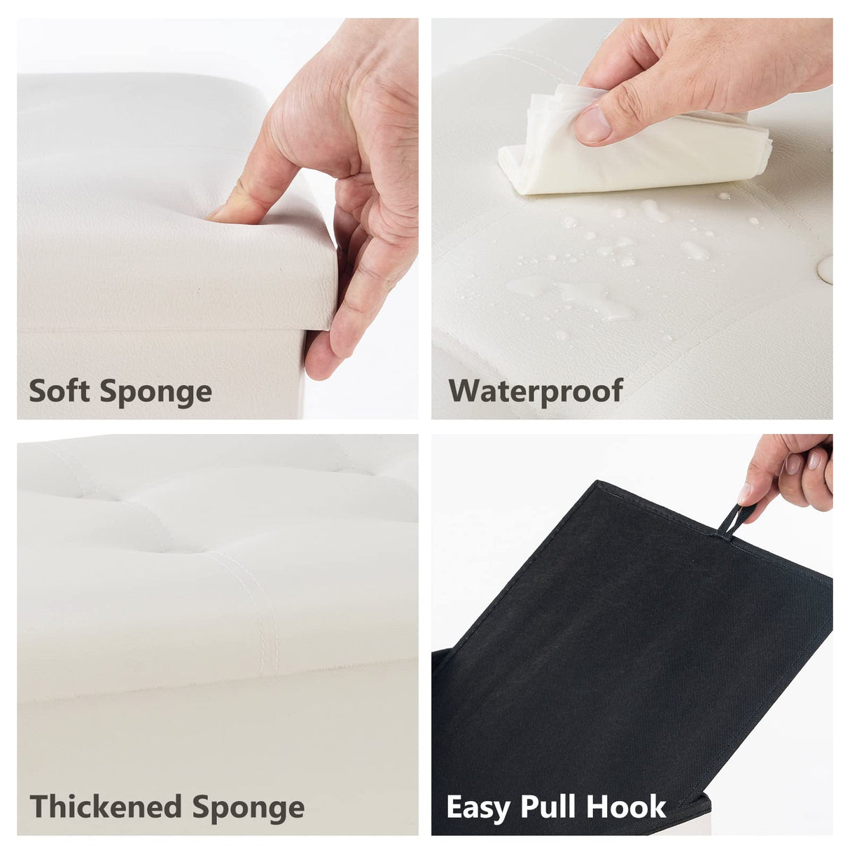 Youdesure White Folding Storage Ottoman Bench, Faux Leather Footrest for Living Room, Ottoman with Storage Padded Seat for Bedroom, Holds up to 350lbs Youdesure