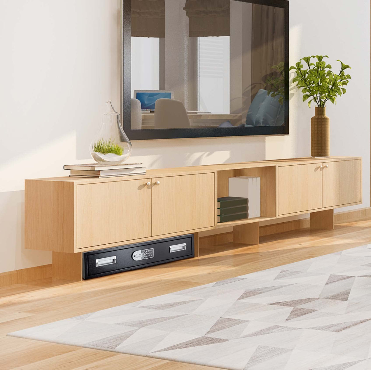 Under Bed Gun Safe Drawer for Pistol - Long Storage Case for Car Trunk Gun Storage - Pistol Safes for Home Jewelries and Pistols, Horizontal Gun Safe POCHAR