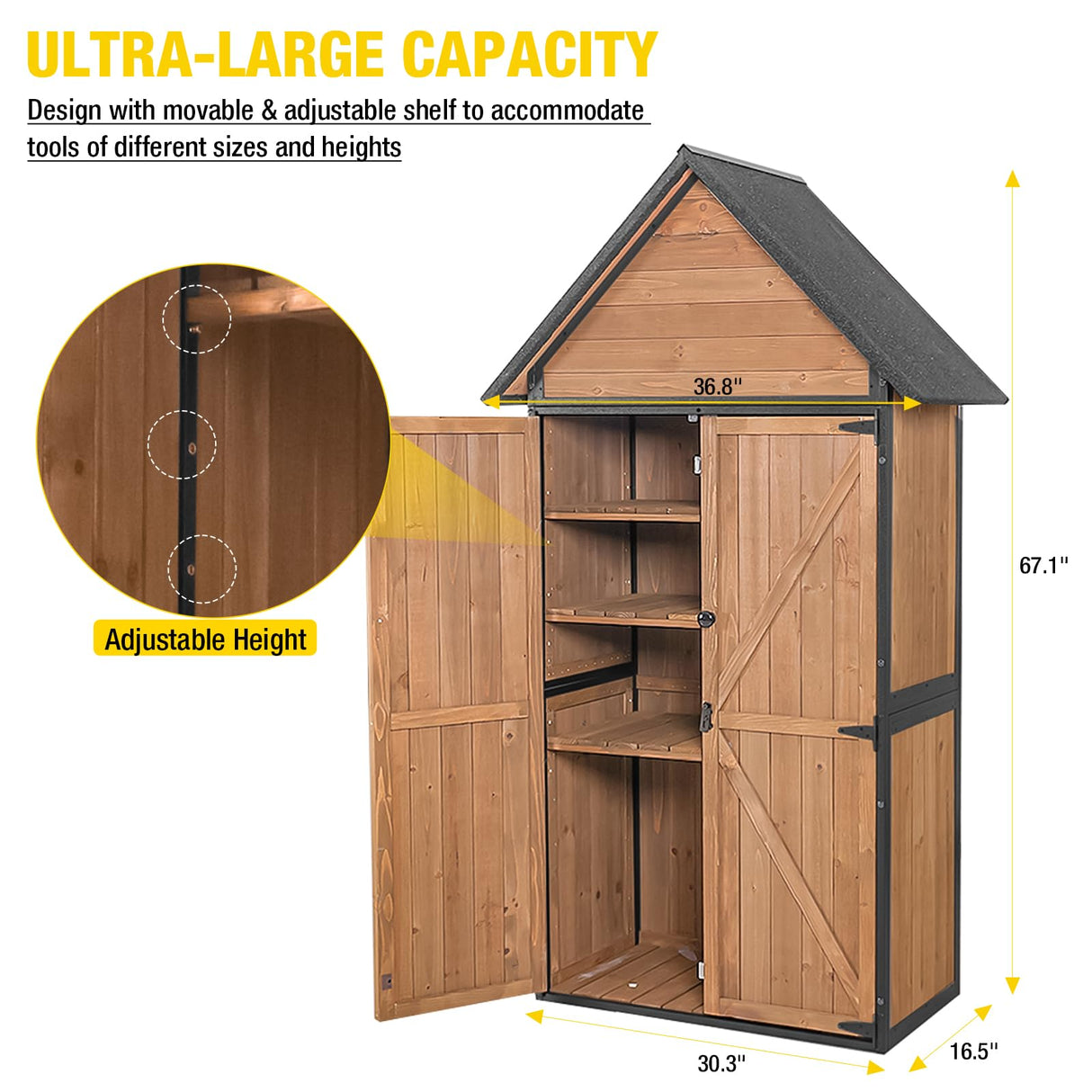 Aivituvin Storage Shed Outdoor Cabinet with All-Around Strong Metal Frame Wooden Tool House with Adjustable Shelfs and Floor,Waterproof Roof (Brown) Aivituvin
