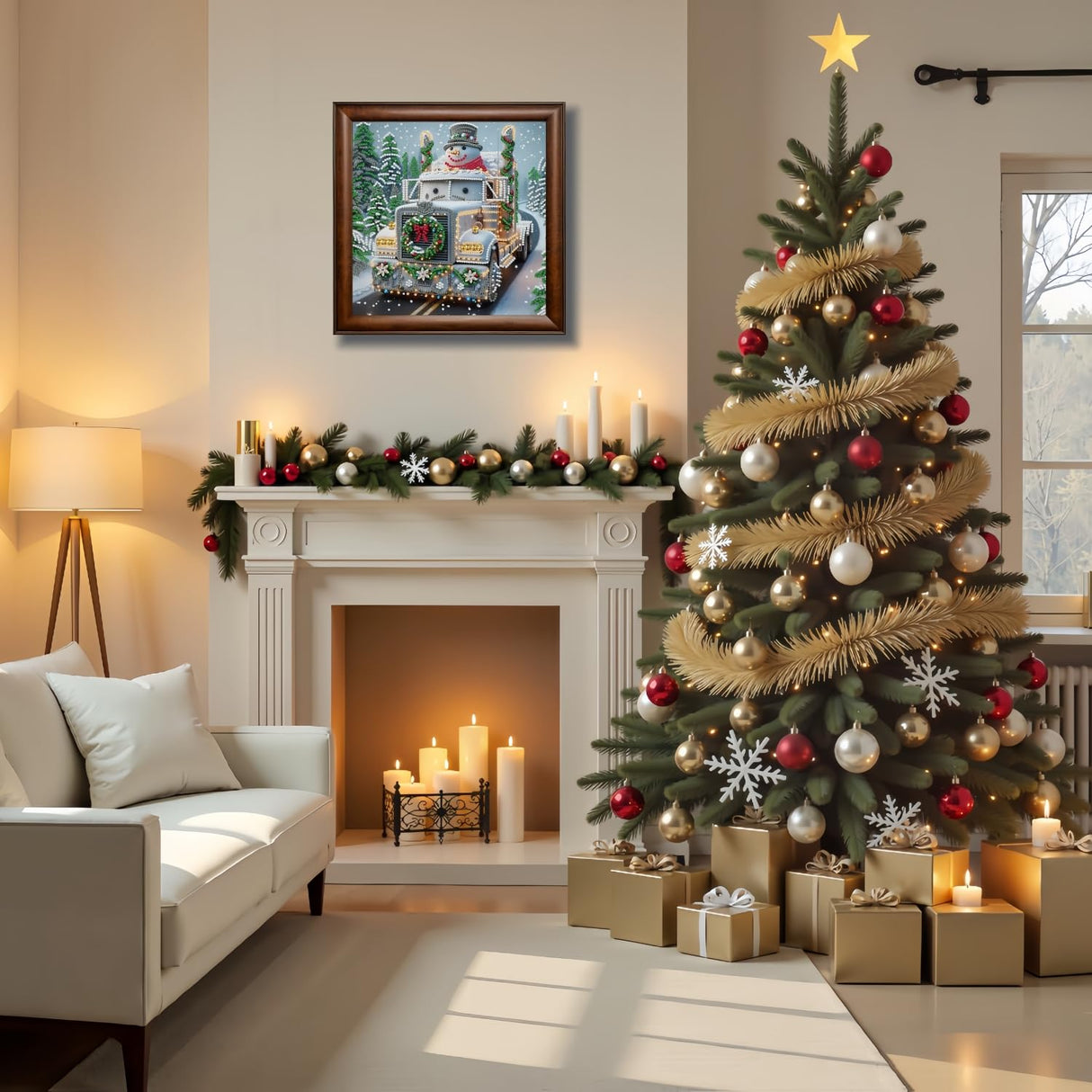 5D Christmas Diamond Art kits for Adults, Snowman Truck Special Shape Diamond Painting for Beginners, DIY Drill Crystal Rhinestone Diamond Dot Gem Art Kits for Adults, Home Wall Decor 11.8X11.8 Inch CHWGLFGG