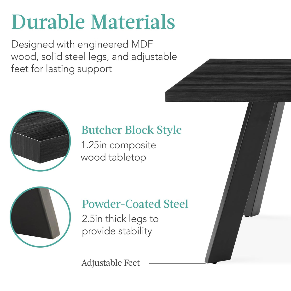 Best Choice Products Extendable Dining Table 47 to 63in Modern Large Expanding Kitchen Table up to 6 People w/Leaf Extension, 2 Locks, 132lb Capacity - Black Best Choice Products