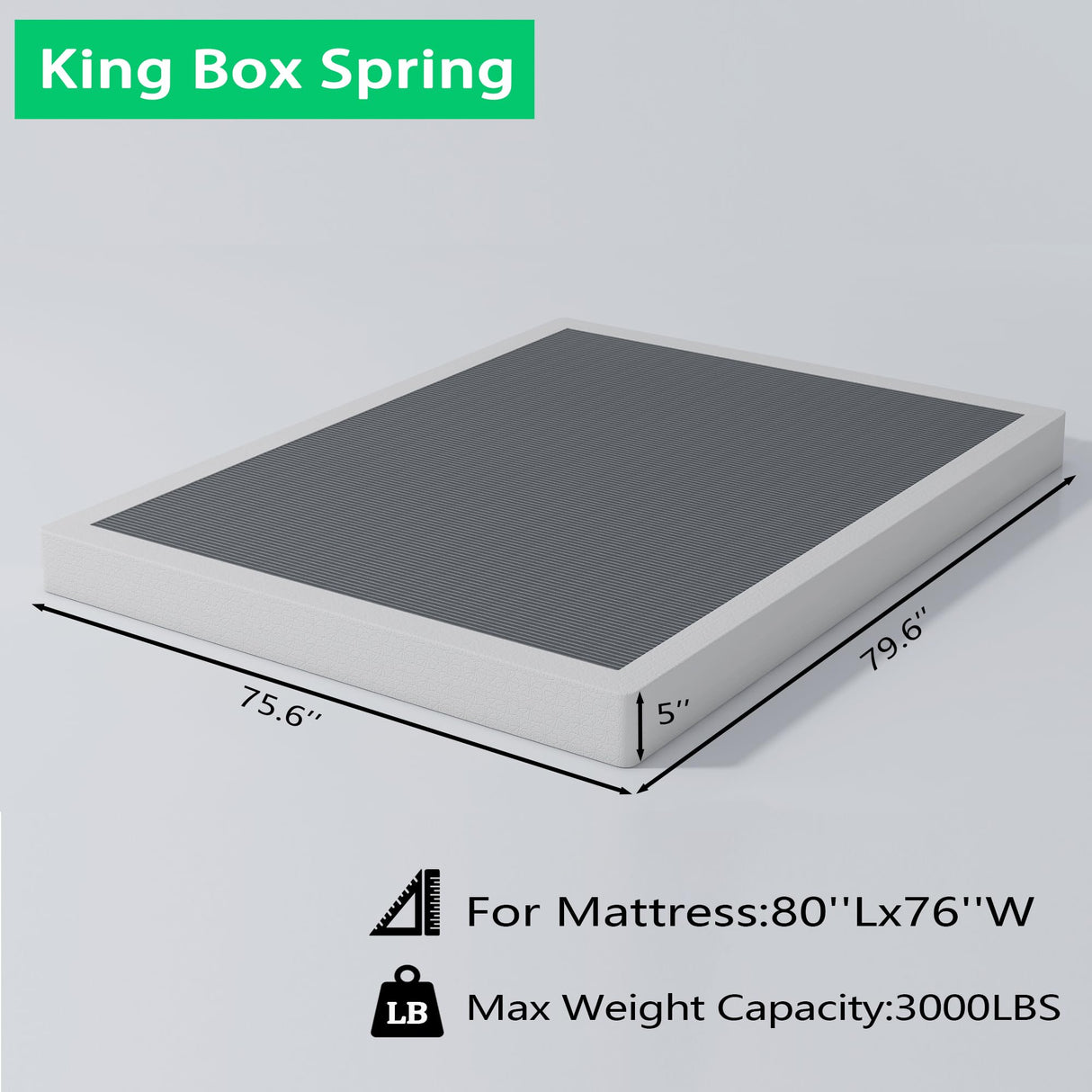 ALDRICH 5 Inch Heavy Duty Metal Box Spring Mattress Foundation 3000lbs Max Weight Capacity/Non-Slip/No Noise/Easy Assembly/Easy Clean Cover,King ALDRICH