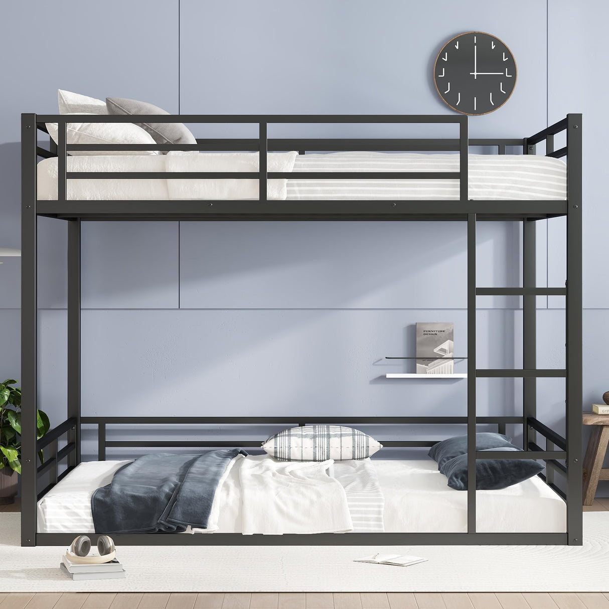 KEIKI Metal Queen Over Queen Bunk Bed for Teens and Adults, Space-Saving/Noise Reduced/No Box Spring Needed, Black KEIKI