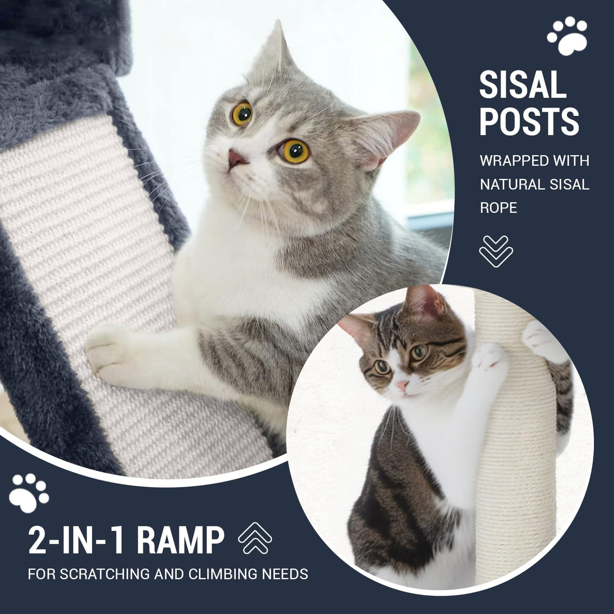 Allewie 68 Inches Cat Tree House with Condo, Scratching Post, and Multi-Level Towers for Cats - Smokey Grey Allewie