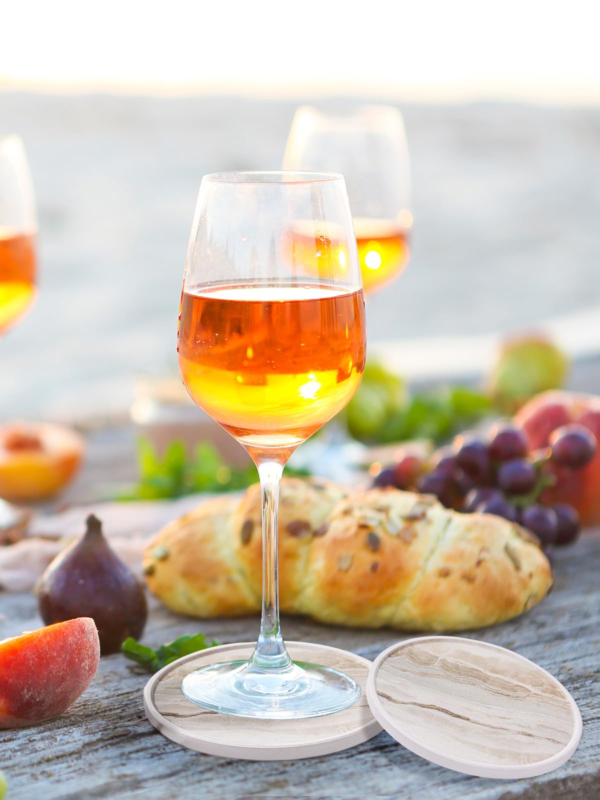 LIFVER Coasters for Coffee Table, Coasters for Drinks Absorbent, Drink Coasters, Housewarming Gift, Home Decor, Set of 6, Farmhouse Coaster Set with Holder, 4 Inches, Sandstone Style LIFVER