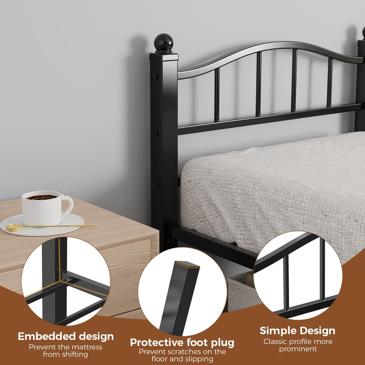 Blbeed Metal Twin Bed Frames, Noise-Free Design & Underbed Storage Heavy Duty Bed Frames with Headboard No Box Spring Needed/Tool-Free Assembly Blbeed