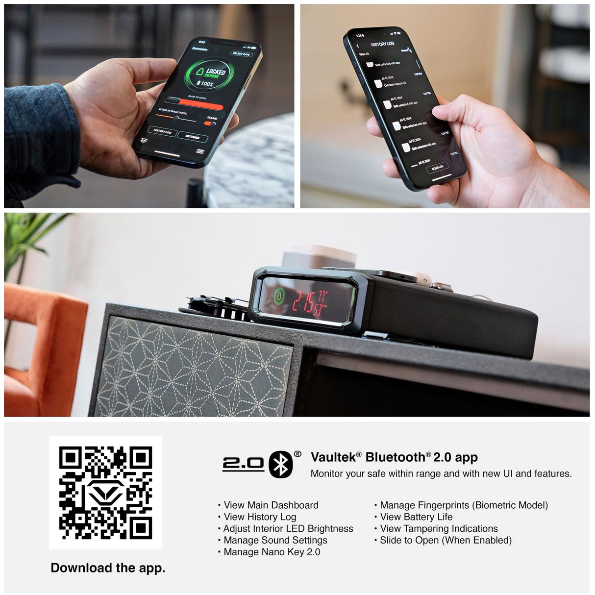 VAULTEK DS5i Smart Station™ Biometric Smart Safe with Dual Wireless Phone Charger + Auto Open Drawer + Bluetooth Safe Management (Alpine White) VAULTEK