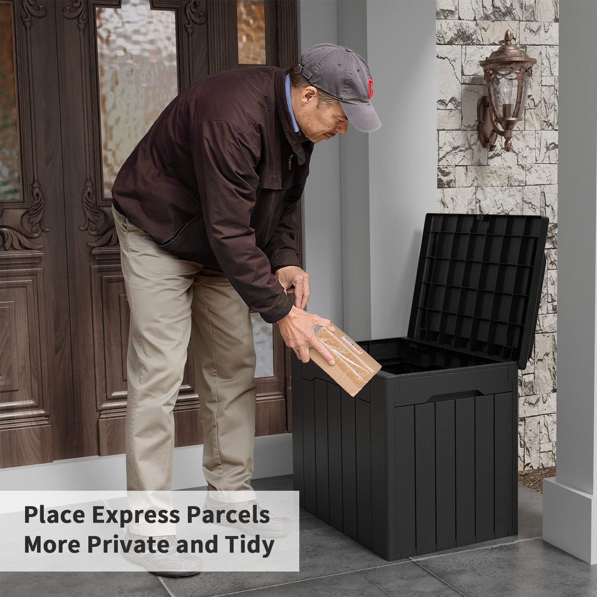 Greesum 31 Gallon Resin Deck Box All Weather Outdoor Storage Boxes for Patio Furniture Set,Outdoor Toys,Garden Tools,Black Greesum