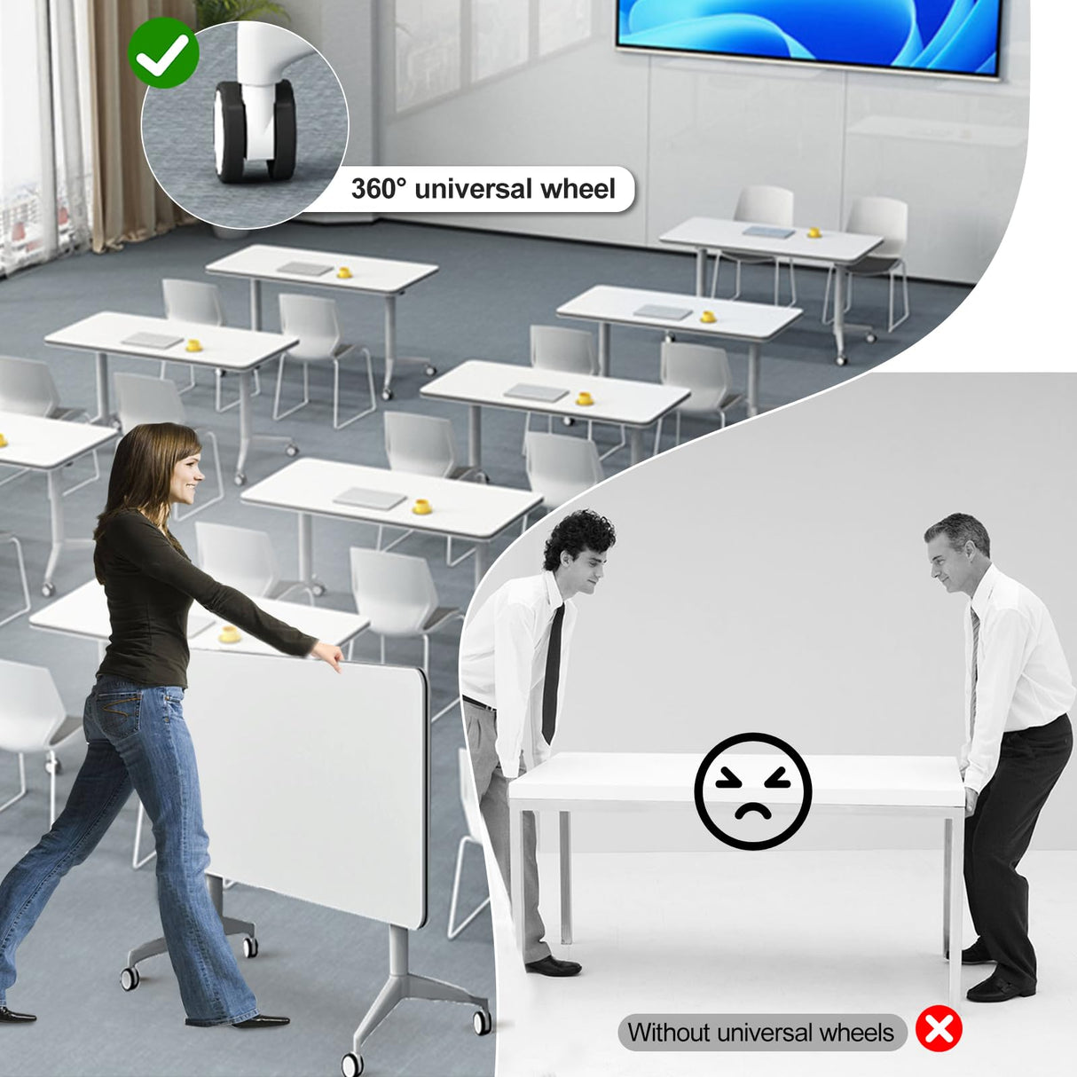 Folding Conference Table 2-10 People,Mobile Conference Room Table Rolling Meeting Table with Caster Wheels,Modern Executive Desk、Podcast Table、Extra Wide Desk、Flip Top Table (4, White, 140cm) rzoizwko