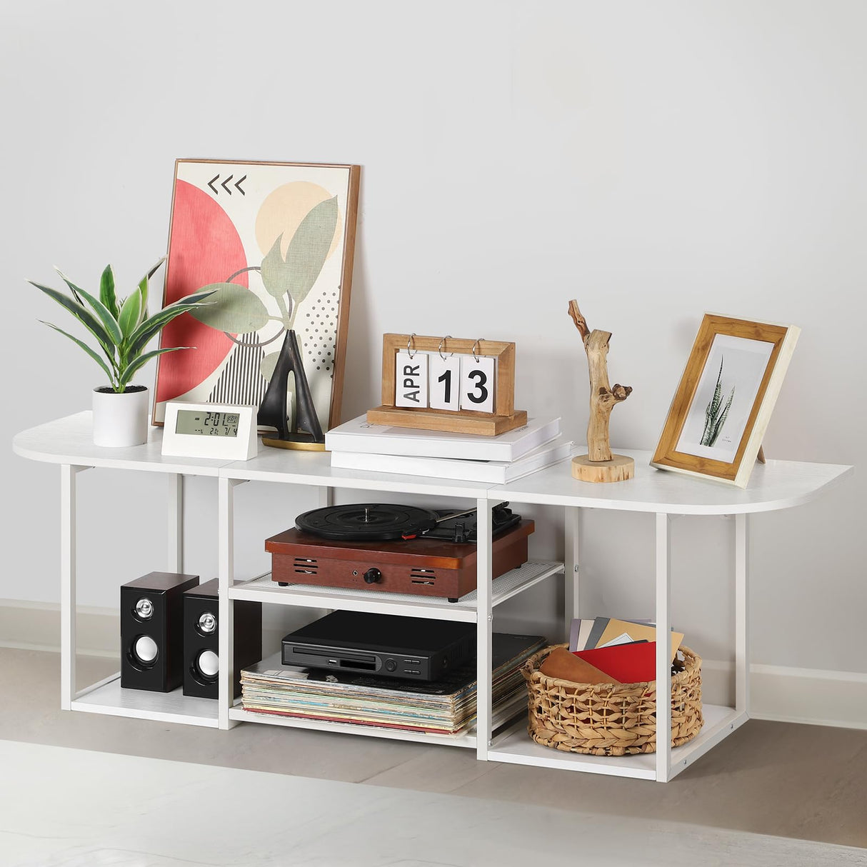 ETELI Floating TV Shelf Stand Under TV Wall-Mounted Entertainment Center Industrial TV Media Console Table with Storage for Bedroom 50" TV Living Room Office, White ETELI