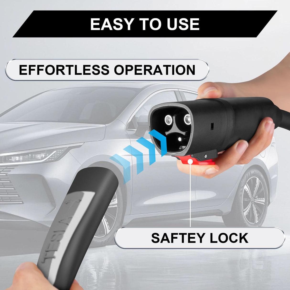 EV Adapter for Tesla to J1772, Max 40Amp 250V Portable Tesla Charge Adapter for All J1772 EVs, Compatible with Tesla Powered Connectors, Destination and Mobile Chargers, Safety Lock Easy to Connect KTOEBYCO