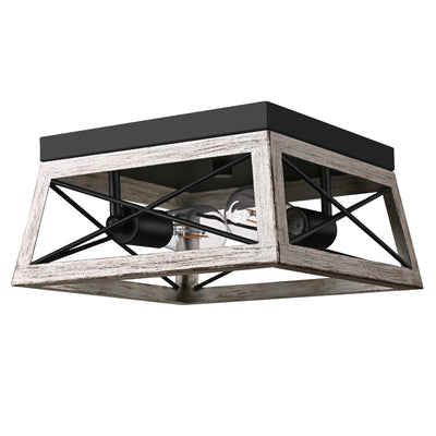 DEWENWILS Farmhouse Flush Mount Ceiling Light, Metal Ceiling Light Fixture with Wood Grain Finish, 2-Lights Hallway Light Fixture Ceiling Mount for Entryway, Foyer, Dining Room