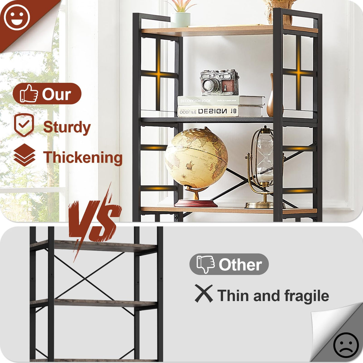 HOMBAZAAR 6-Tier Industrial Bookshelf with Metal Frame in Rustic Brown HOMBAZAAR