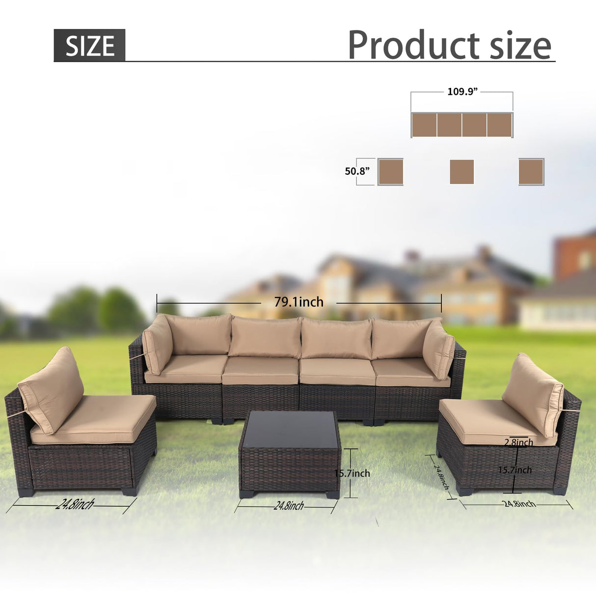 LEVELEVE 7 Pieces Outdoor Patio Furniture Sets,Rattan Conversation Sectional Set,Manual Weaving Wicker Patio Sofa with Tea Table LEVELEVE