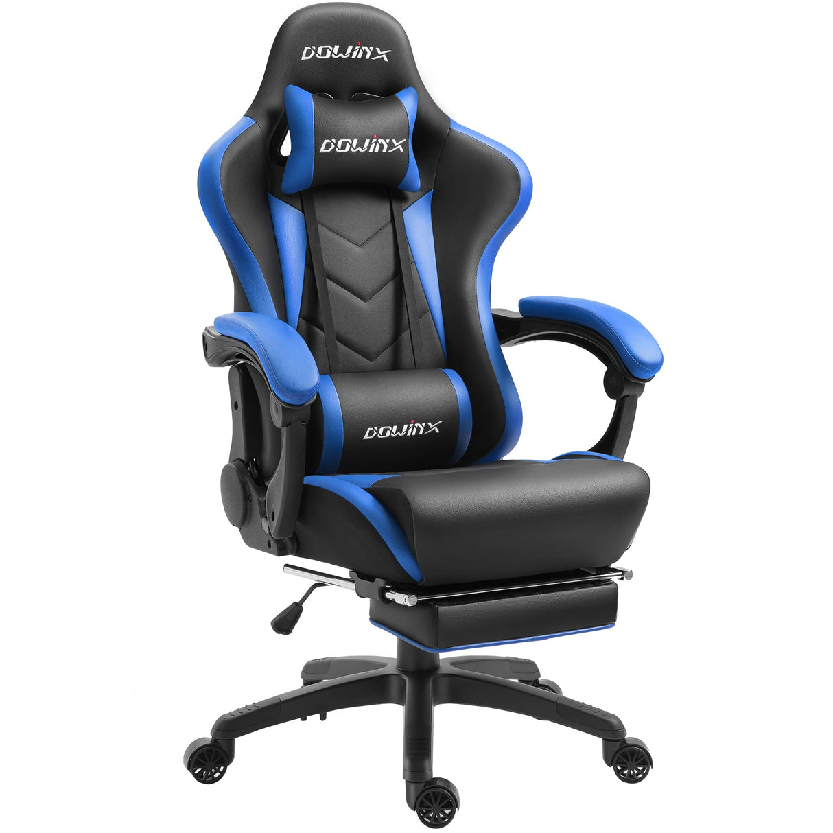Dowinx Gaming Chair Ergonomic Racing Style Recliner with Massage Lumbar Support, Office Armchair for Computer PU Leather E-Sports Gamer Chairs with Footrest (Black&Blue Dowinx